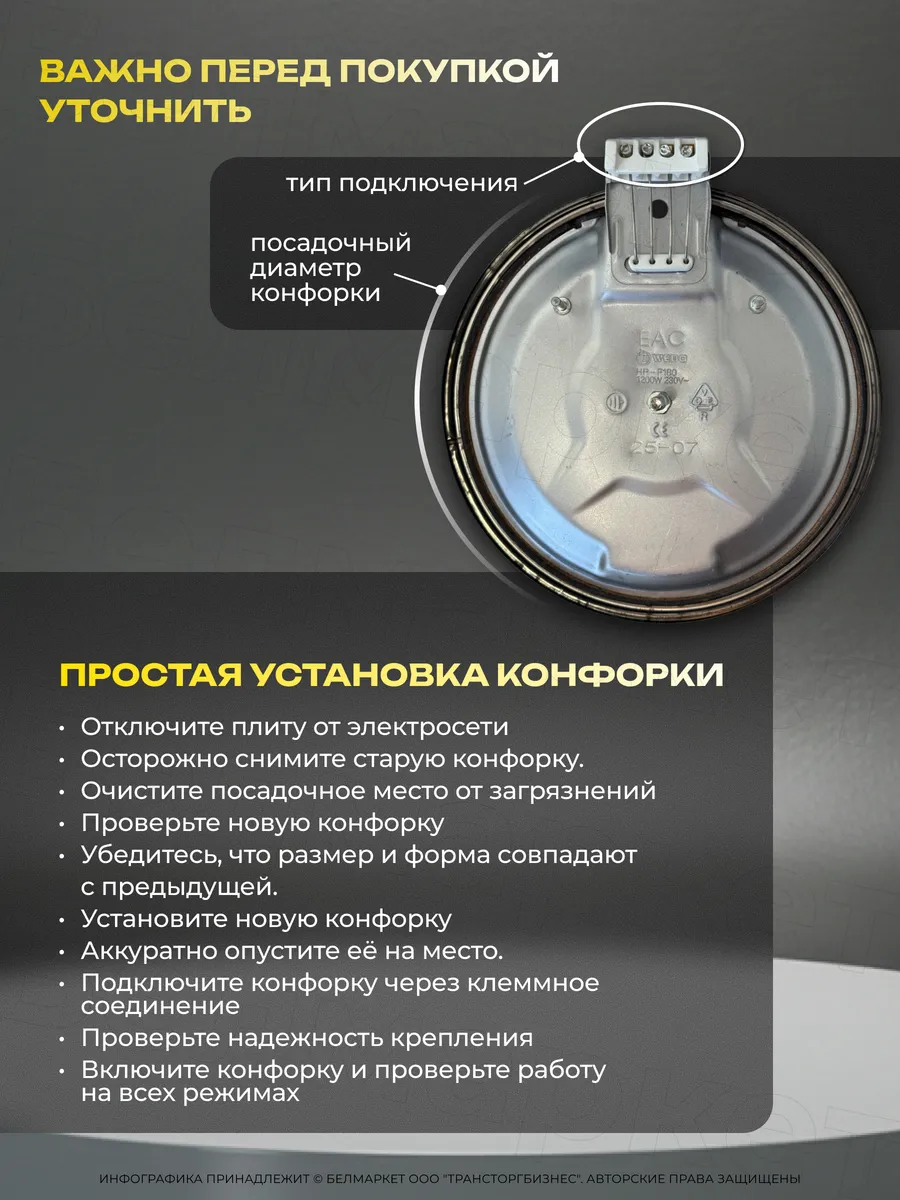 Конфорка для электроплиты 180 мм, 1,5 кВт