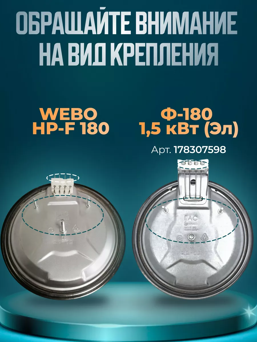 Конфорка для электроплиты ЭКЧ 180 мм 1500 Вт, на штекерах